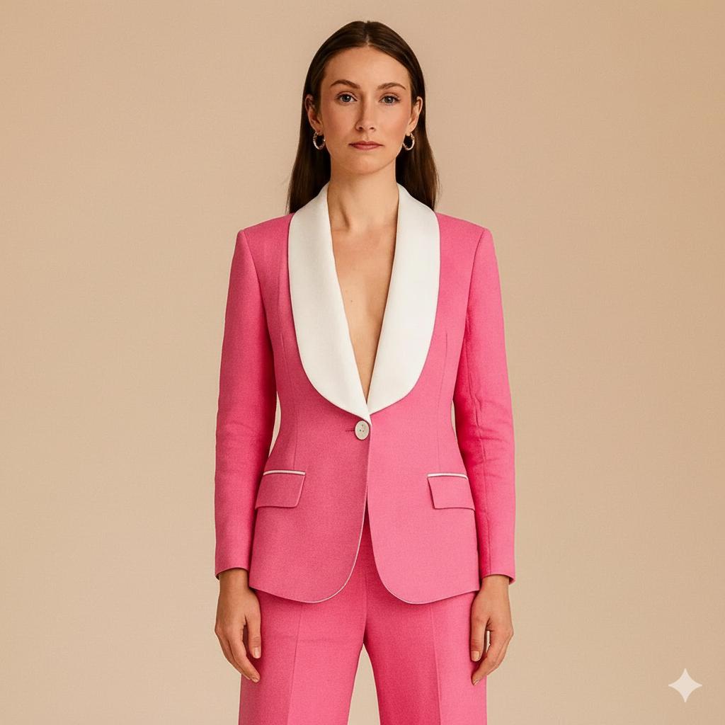 Hot Pink Flared Pantsuit: Women's Tuxedo Suit for Events