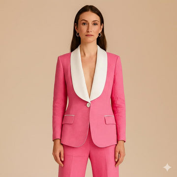 Hot Pink Flared Pantsuit: Women's Tuxedo Suit for Events