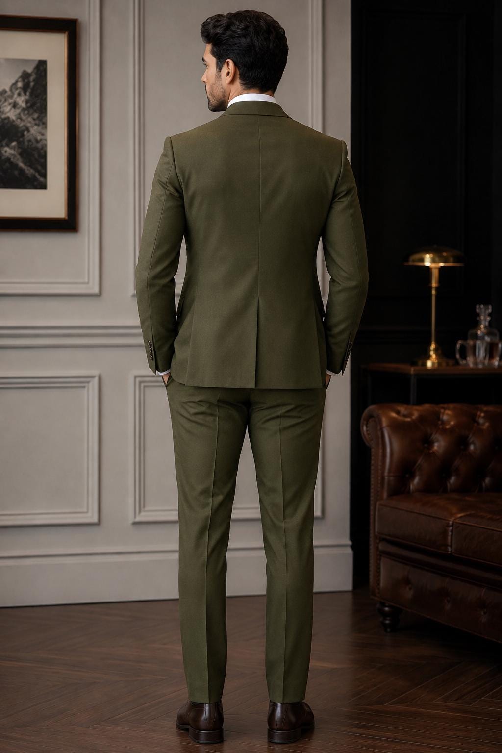 Olive Green Rayon 3pc Suit For Men Wedding, Prom, Grooms & Groomsman