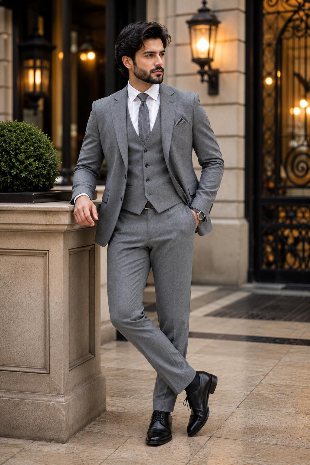Luxury Grey 3 Piece Suit for Men, Custom Tailored Wedding Suit, Slim Fit Formal Business Tuxedo, Groom Prom Outfit, Handmade