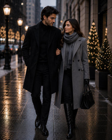 Luxury Couple's Long Wool-Blend Coat Set: Elegant Winter Outerwear for Him & Her
