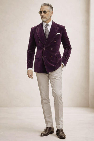 Deep Plum Velvet Suit, Slim Fit Two Piece, Wedding Groomsmen Attire